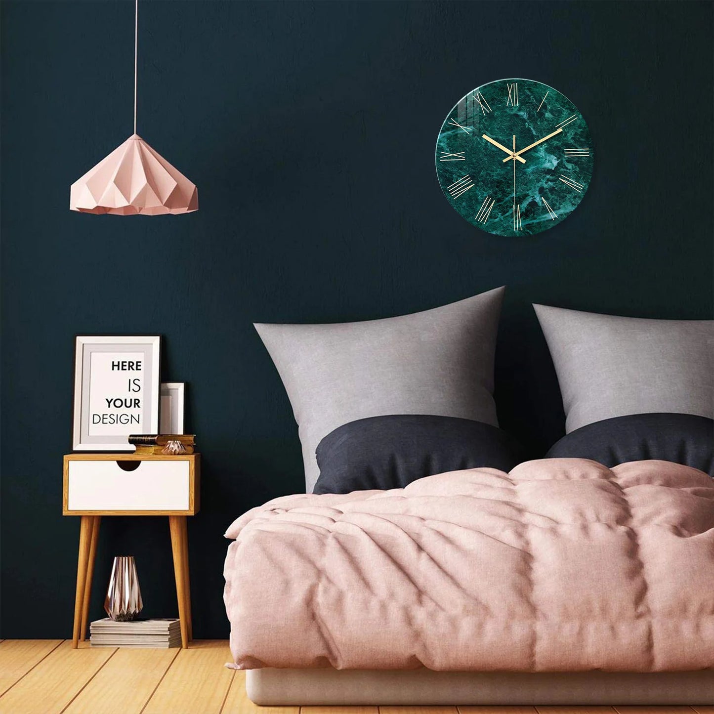 Horloge Murale Verte | Marbre Vert & Doré