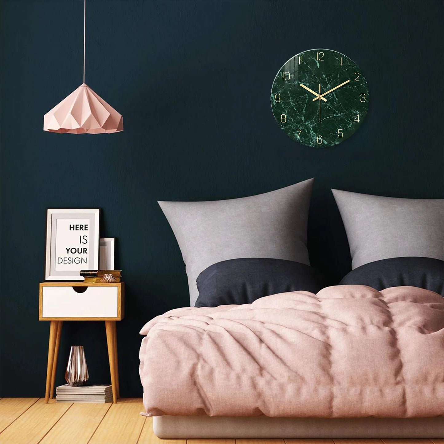 Horloge Murale Verte | Effet marbre